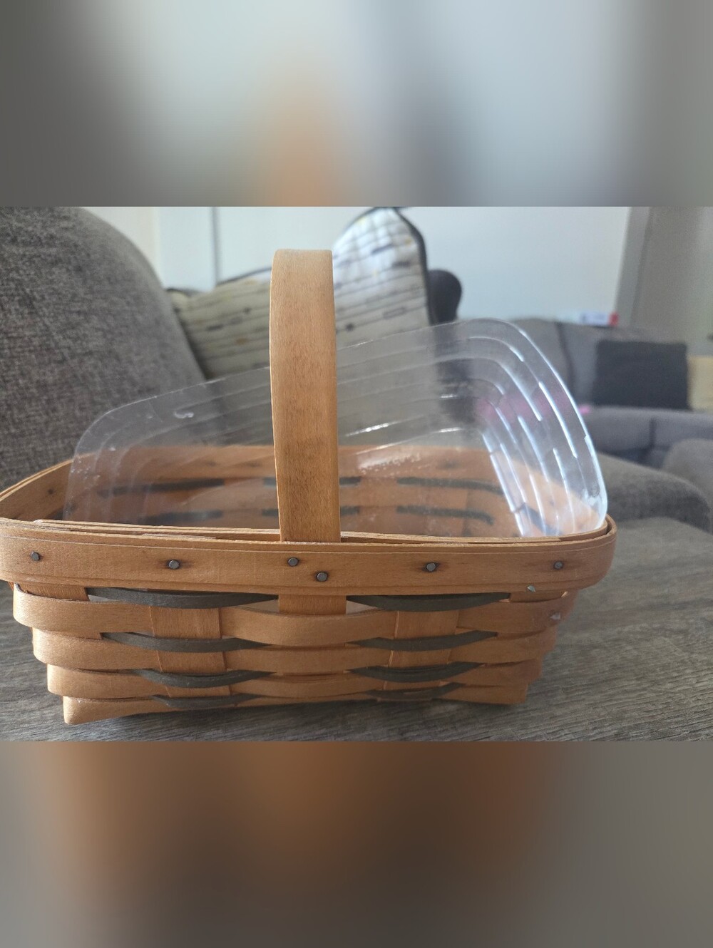 Longaberger Light Brown Handwoven Basket with Handle